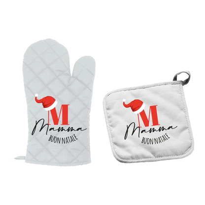 Buon Natale Letter + name - Set da Cucina Guanto e Presina - personalizzati con nome e iniziale