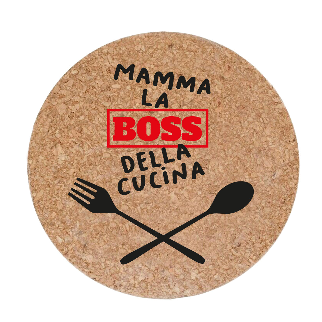 Mamma la boss della cucina - Set da 3 pezzi Sottopentola in sughero naturale 19cm