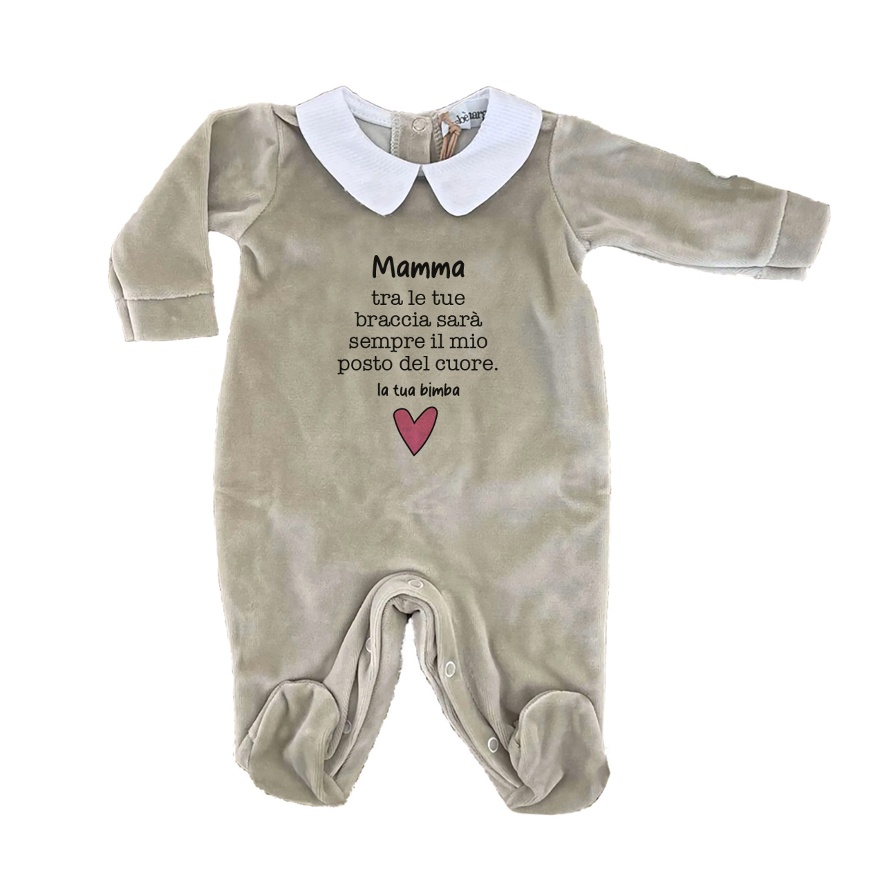 Tra le braccia di mamma - Pagliaccetto Neonato in Ciniglia con Colletto Bianco