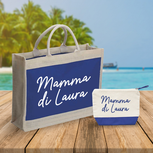 Mamma di... - Combo: Borsa mare + Pochette - personalizzata con nome