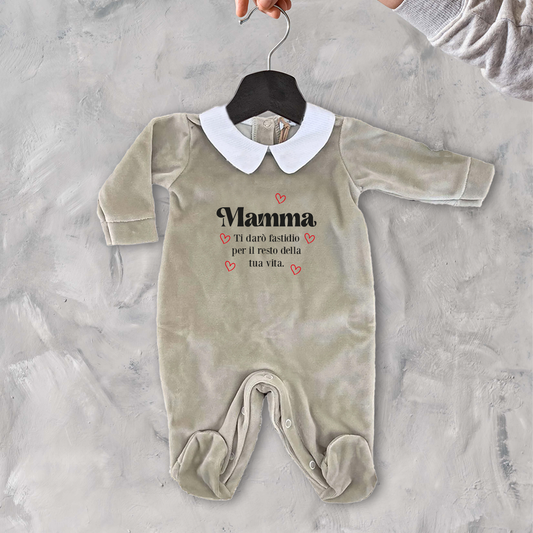 Mamma - Pagliaccetto Neonato in Ciniglia con Colletto Bianco