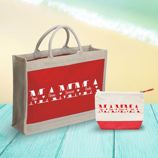 Mamma & Family - Combo: Borsa mare + Pochette - personalizzata con nomi