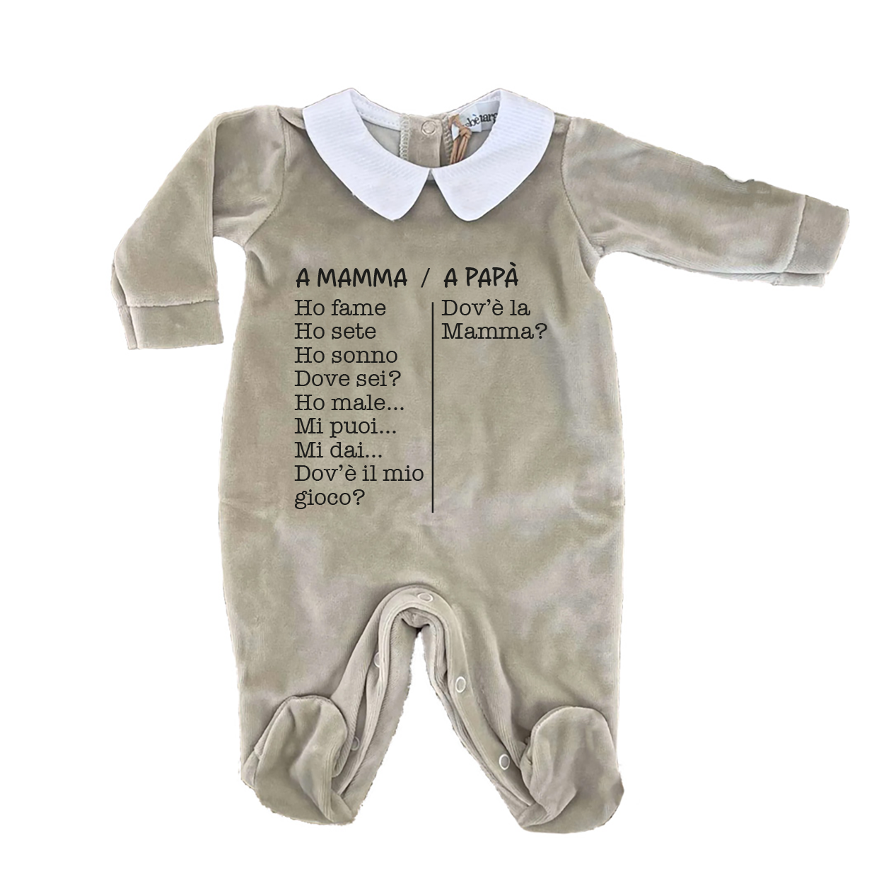 A Mamma/ A Papà - Pagliaccetto Neonato in Ciniglia con Colletto Bianco