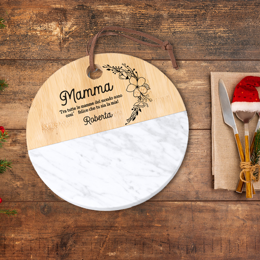 La mia mamma - Tagliere in marmo e bamboo naturale - personalizzato con nome