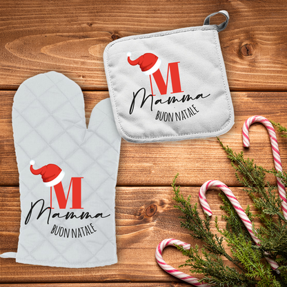 Buon Natale Letter + name - Set da Cucina Guanto e Presina - personalizzati con nome e iniziale