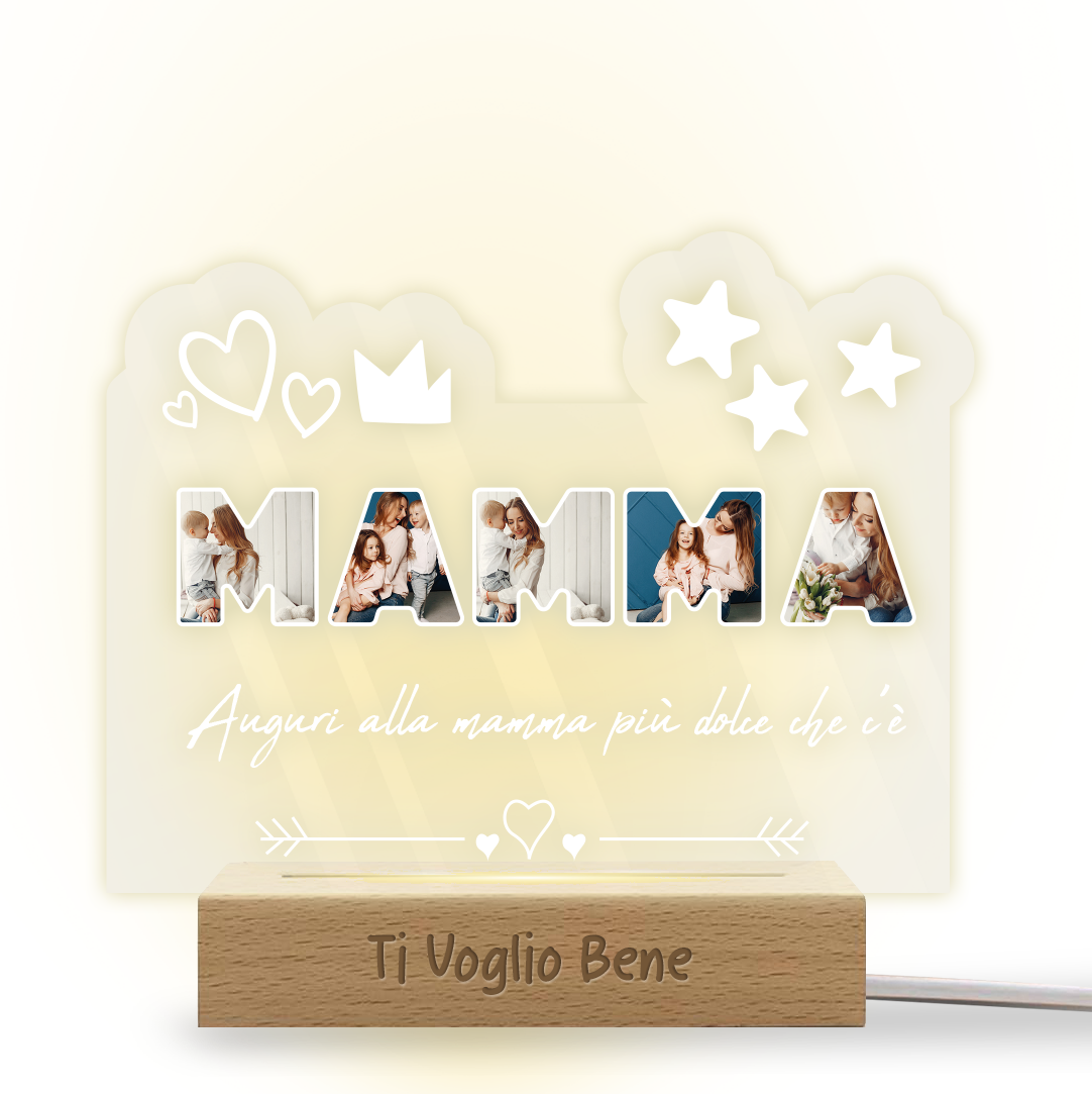 Auguri alla mamma più dolce che c'è - Lampada - Plexiglass personalizzata con foto