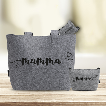 Mamma mini hearts - Tris Borse in feltro con designe melange