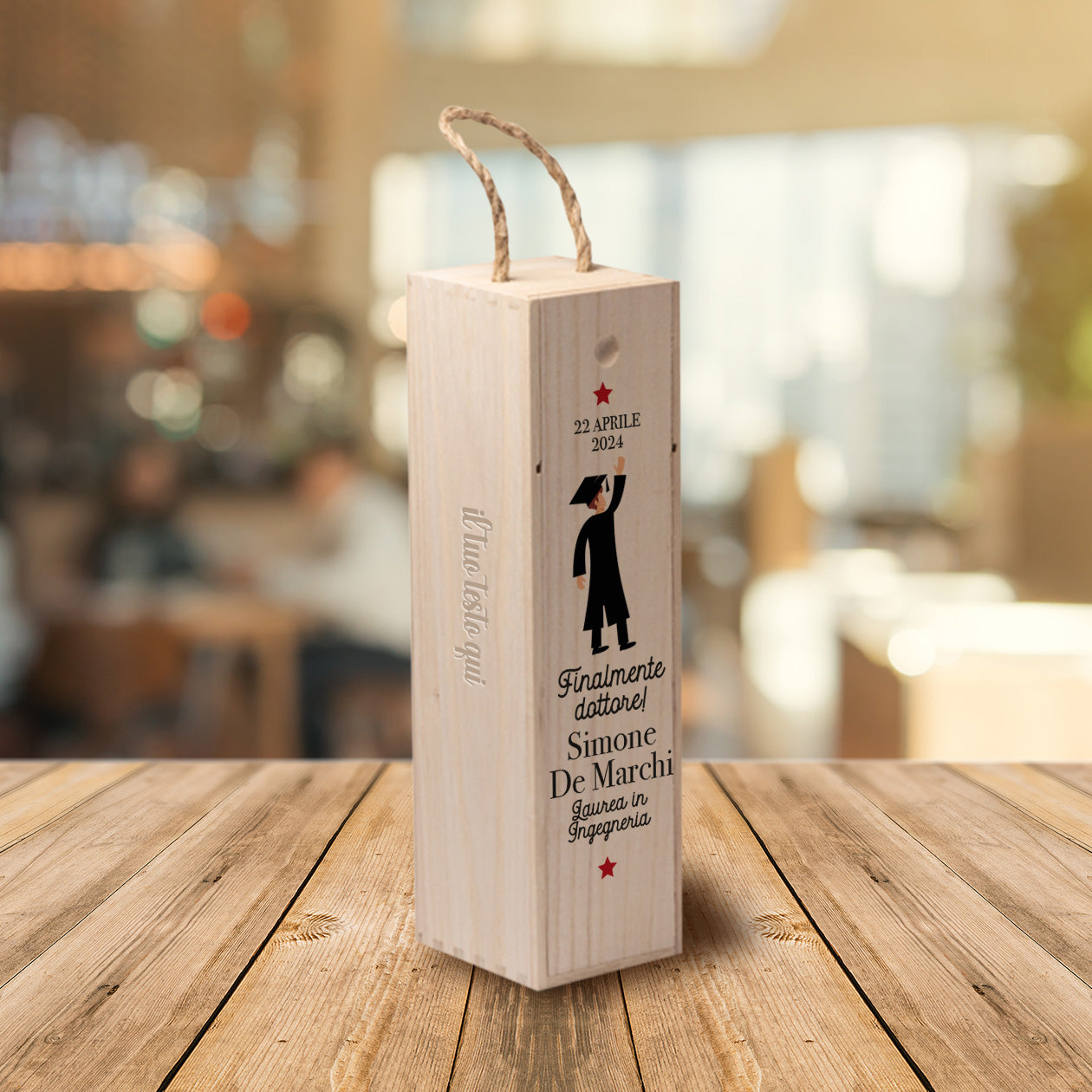 Finalmente dottore - portabottiglia in legno - personalizzato