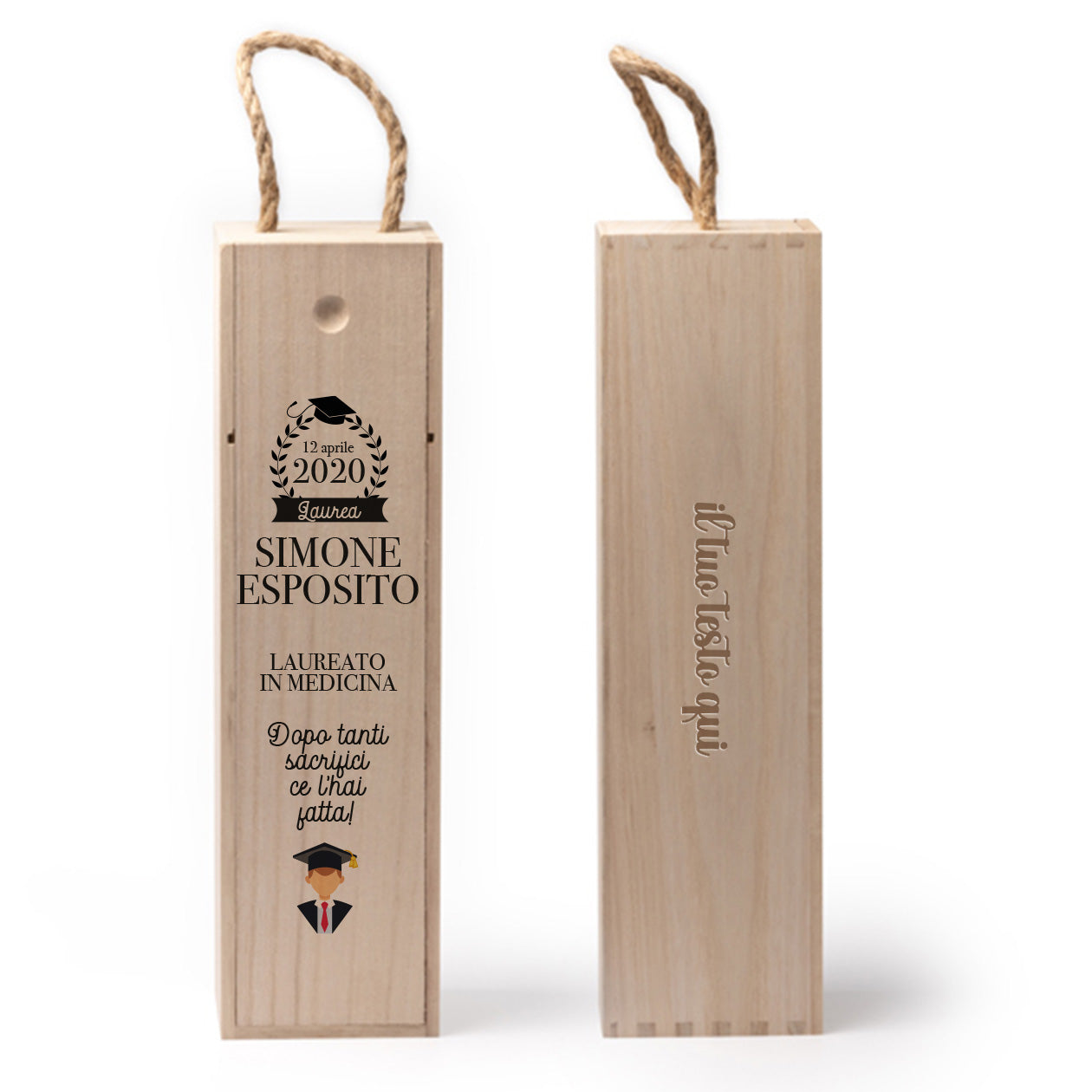Dopo tanti sacrifici ce l'hai fatta - portabottiglia in legno - personalizzato