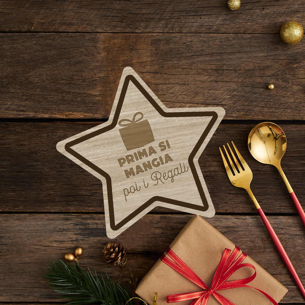 Prima si mangia dopo i regali - Set 3 pezzi Sottobicchiere in Legno