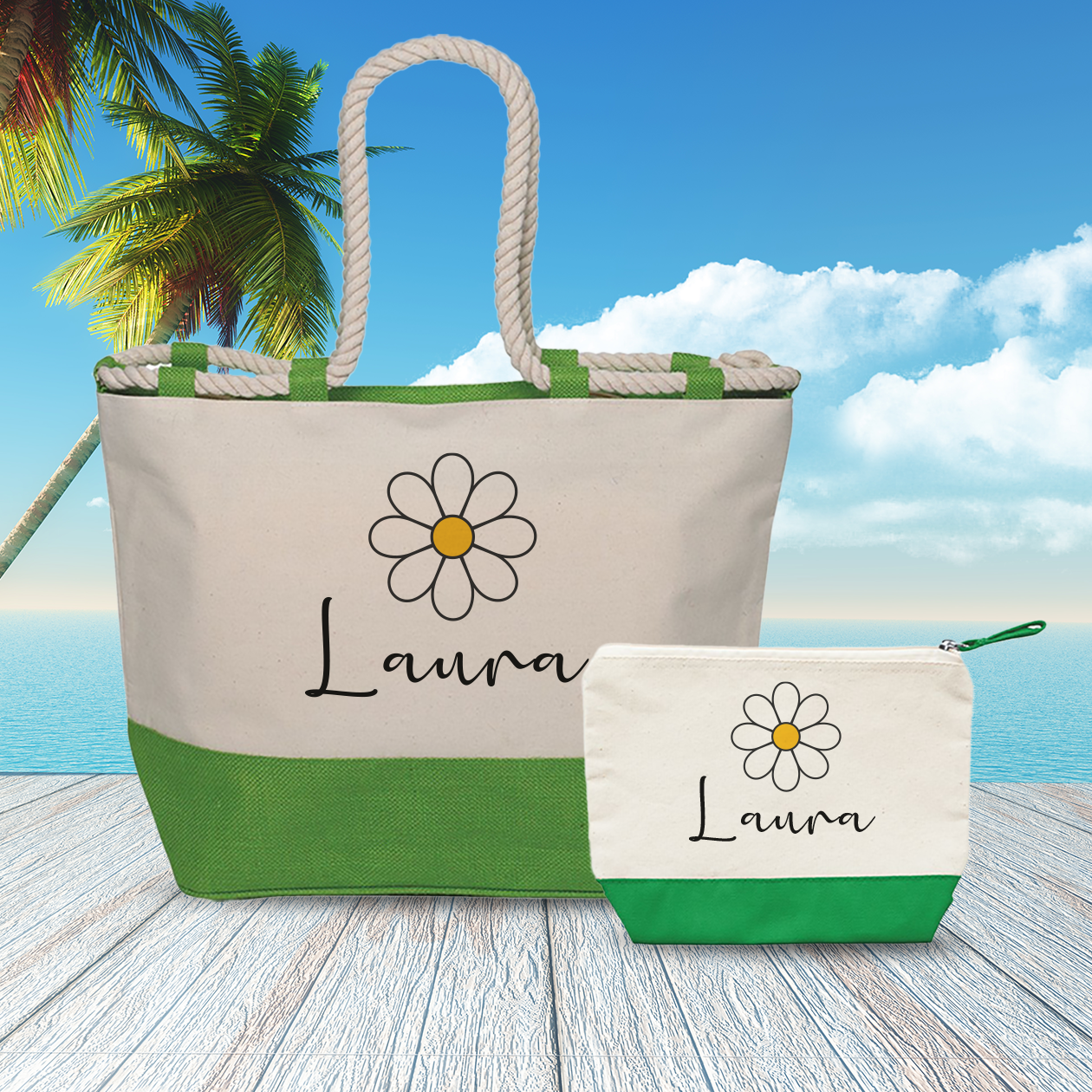 Name Girasole - Combo: Borsa mare + Pochette - personalizzata con nome