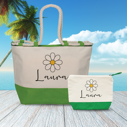 Name Girasole - Combo: Borsa mare + Pochette - personalizzata con nome