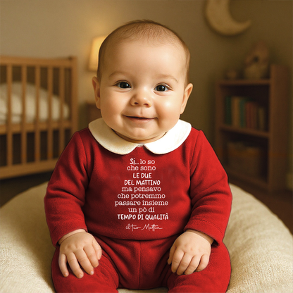 Tempo di qualità - Pagliaccetto Neonato in Ciniglia con Colletto Bianco personalizzato con nome