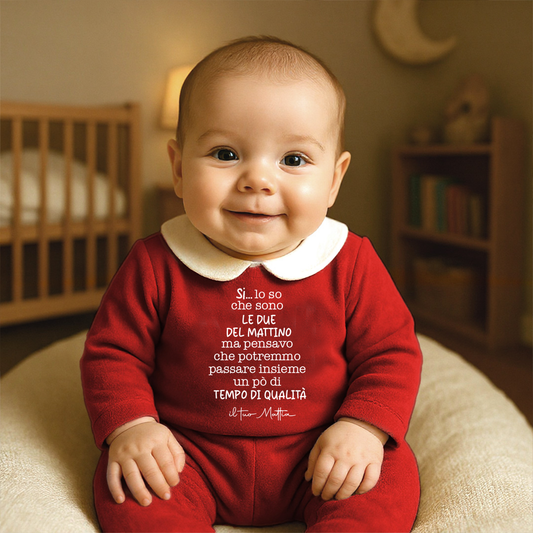 Tempo di qualità - Pagliaccetto Neonato in Ciniglia con Colletto Bianco personalizzato con nome