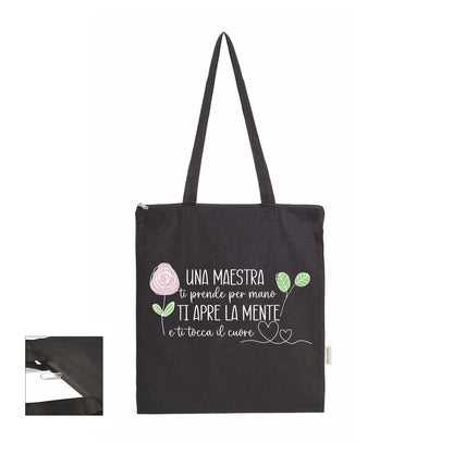 Una maestra ti tocca il cuore - Shopper In Cotone con chiusura zip