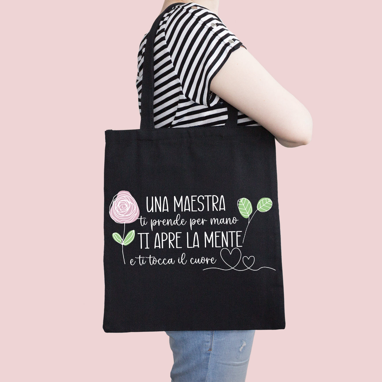 Una maestra ti tocca il cuore - Shopper In Cotone con chiusura zip