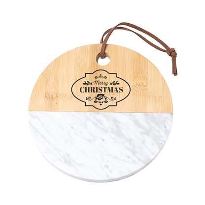 Merry Christmas - Tagliere in marmo e bamboo naturale
