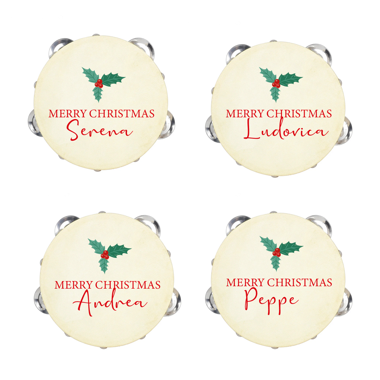Merry Christmas - Set da 10 Tamburelli - personalizzati con nomi