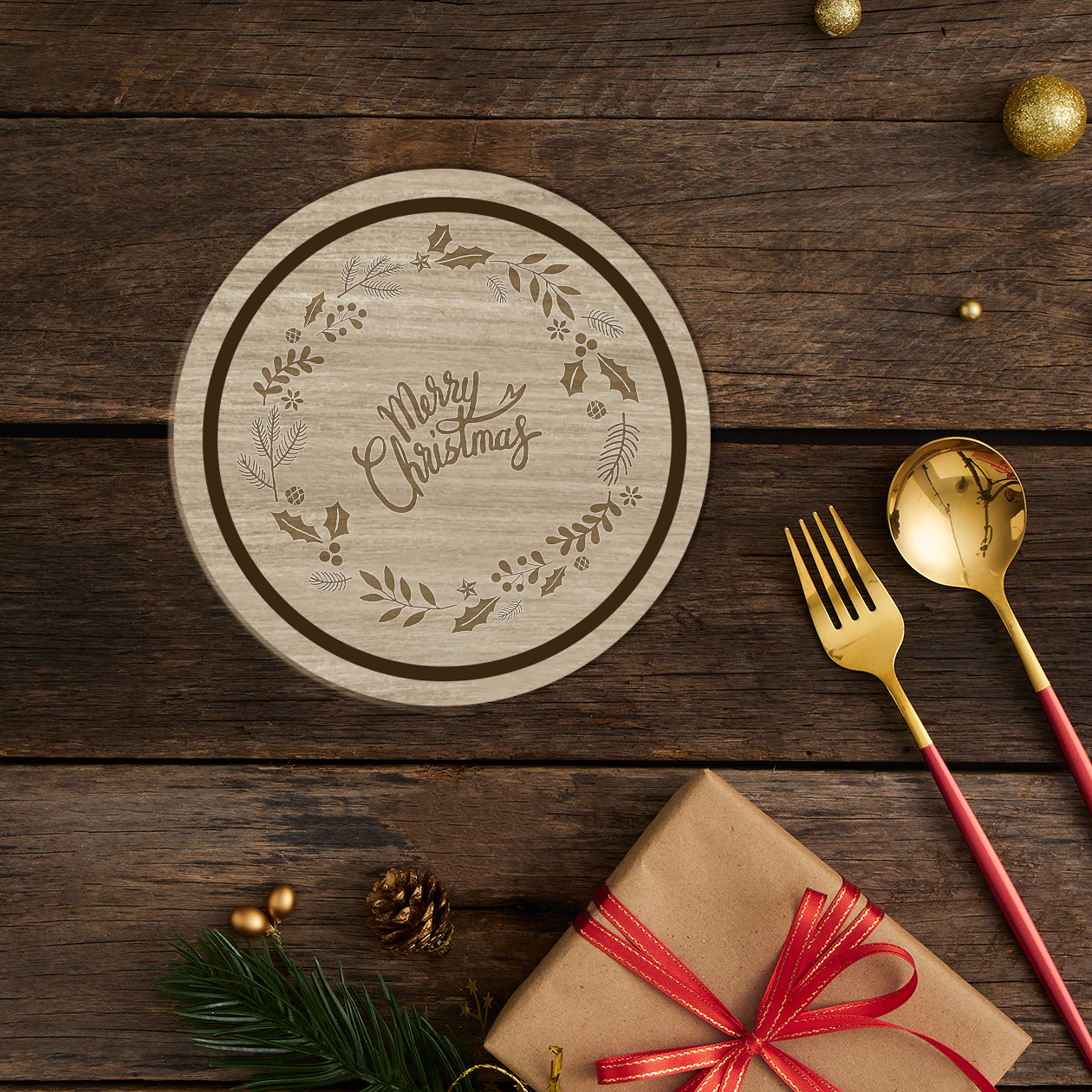 Merry Christmas - Set 3 pezzi Sottobicchiere in Legno