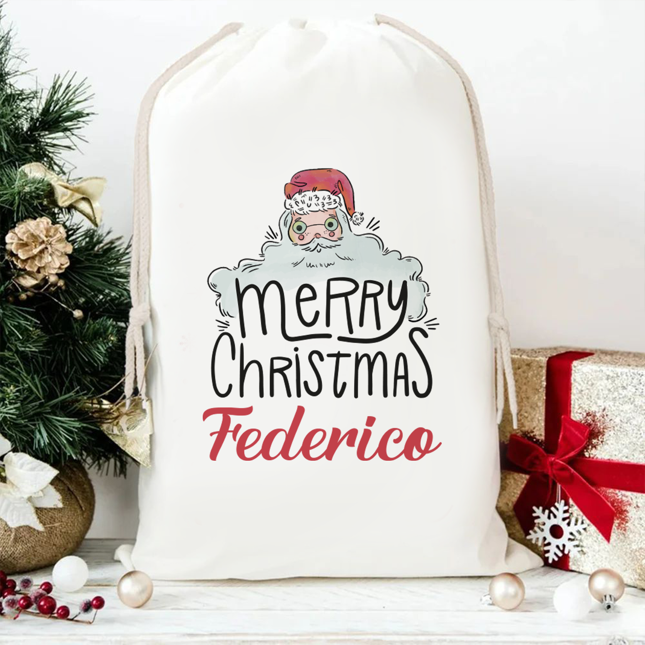 Merry Christmas Santa Claus - Sacchetto - personalizzato con nome