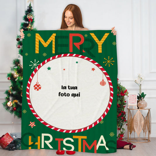 Merry Christmas - Plaid, coperta Natalizia Idea Regalo Natale - personalizzato con foto