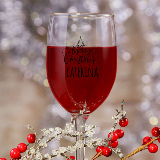 Merry Christmas - Calice Bicchiere da Vino - personalizzato con nome