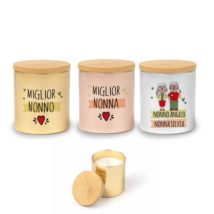 Miglior nonno, miglior nonna - Set di 3 Candele Profumate personalizzate con nomi