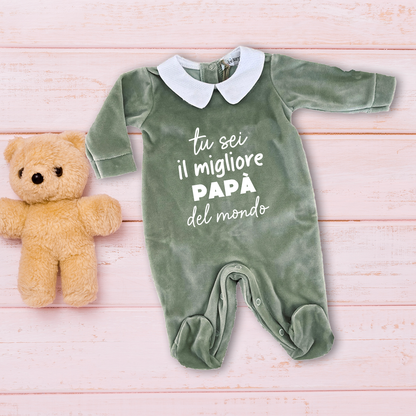 Tu sei il migliore papà del mondo - Pagliaccetto Neonato in Ciniglia con Colletto Bianco