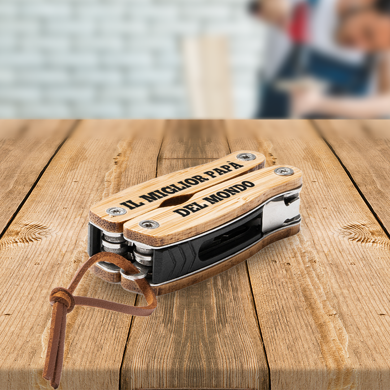 Il miglior papà del mondo - Multiutensile con accessori in acciaio inossidabile e manico in legno