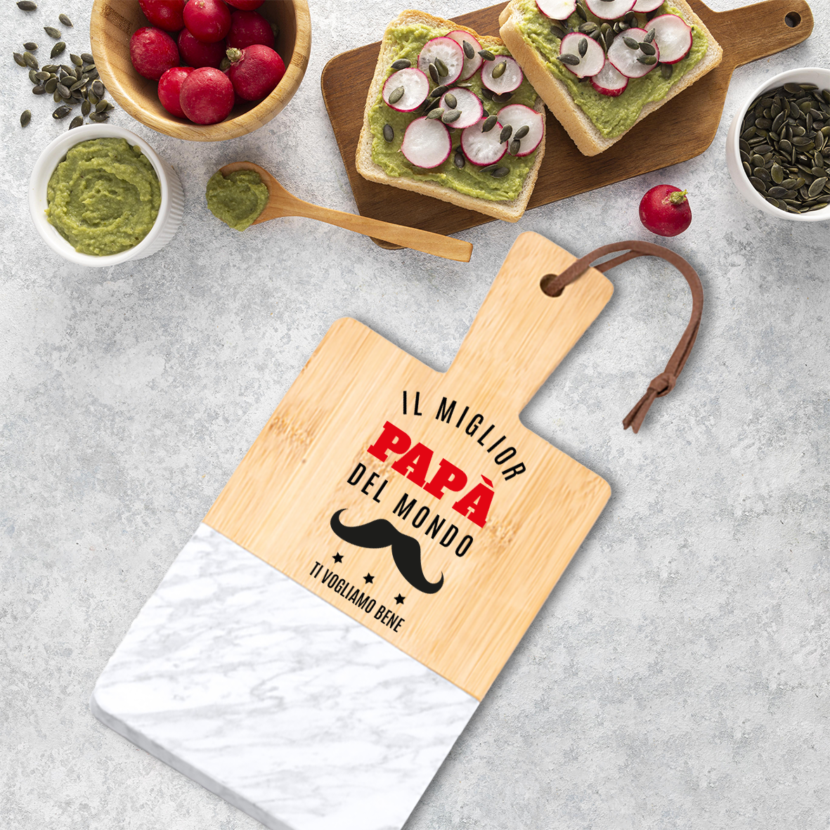 Il miglior papà del mondo - Tagliere in marmo e bamboo naturale