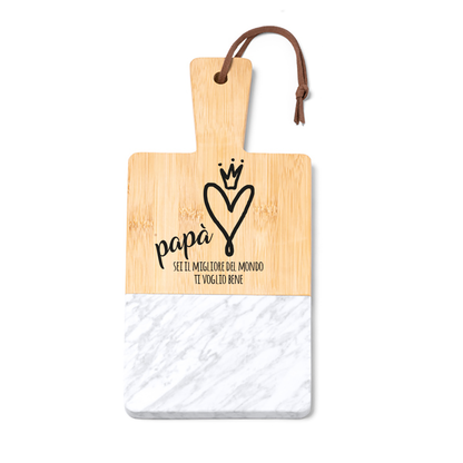 Papà sei il migliore del mondo - Tagliere in marmo e bamboo naturale