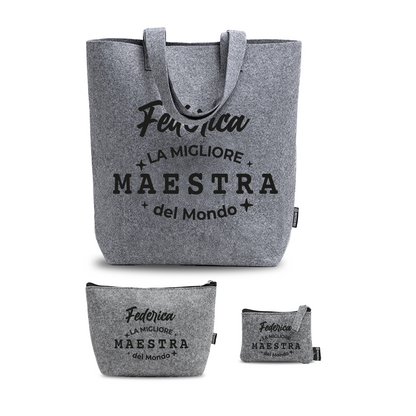 La migliore maestra del mondo - Tris Borse in feltro con designe melange - personalizzato con nome