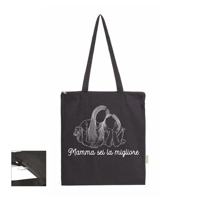Mamma sei la migliore - Shopper In Cotone con chiusura zip