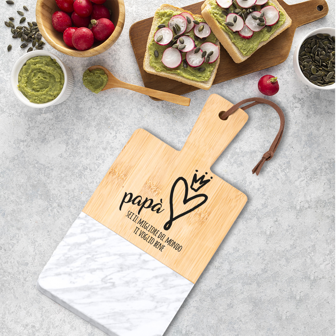 Papà sei il migliore del mondo - Tagliere in marmo e bamboo naturale