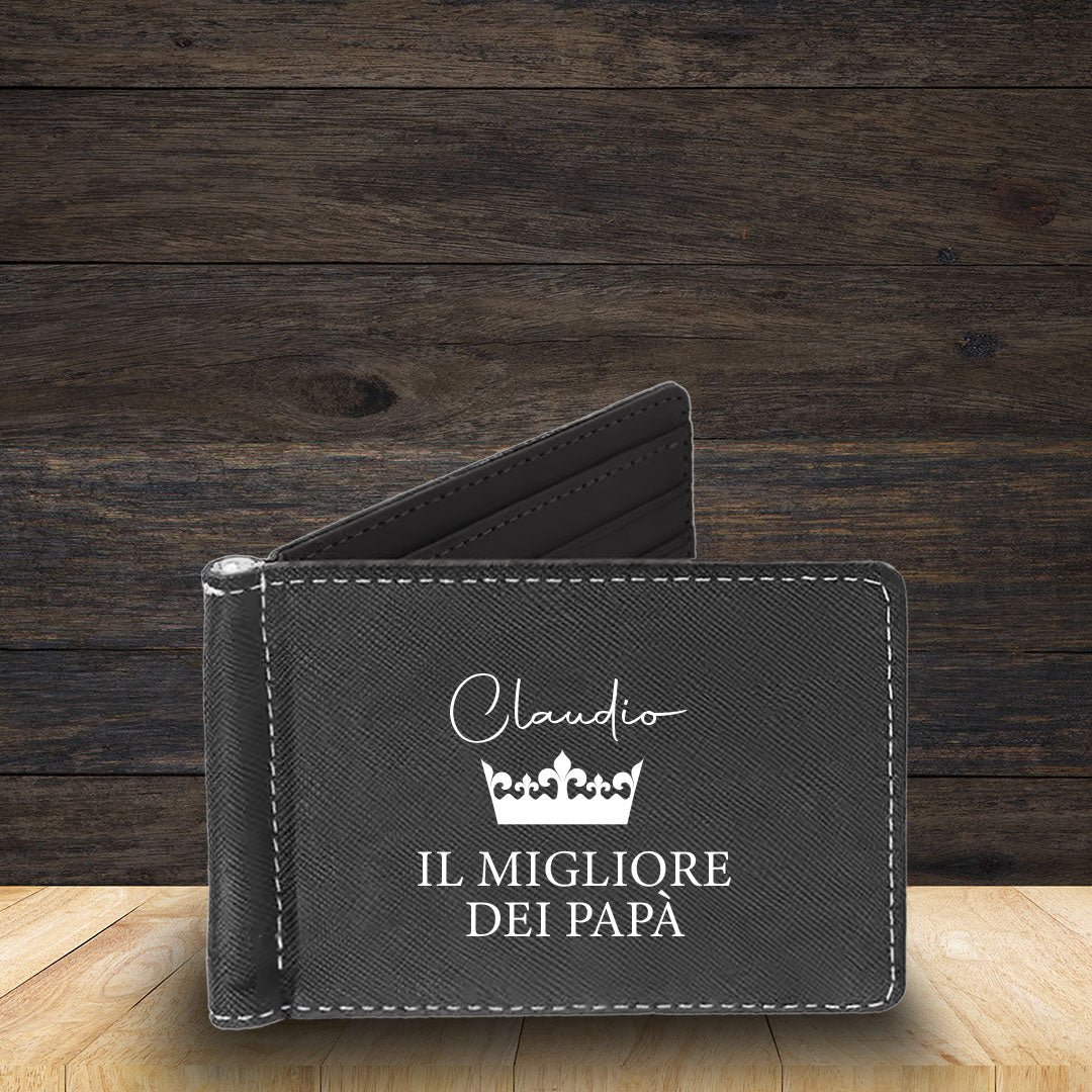 Il migliore dei papà - Portafoglio in pelle sintetica - personalizzato con nome