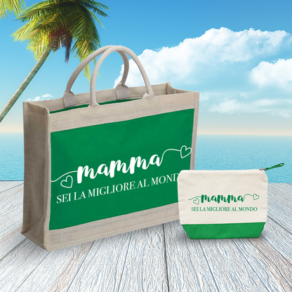 Mamma sei la migliore al mondo - Combo: Borsa mare + Pochette