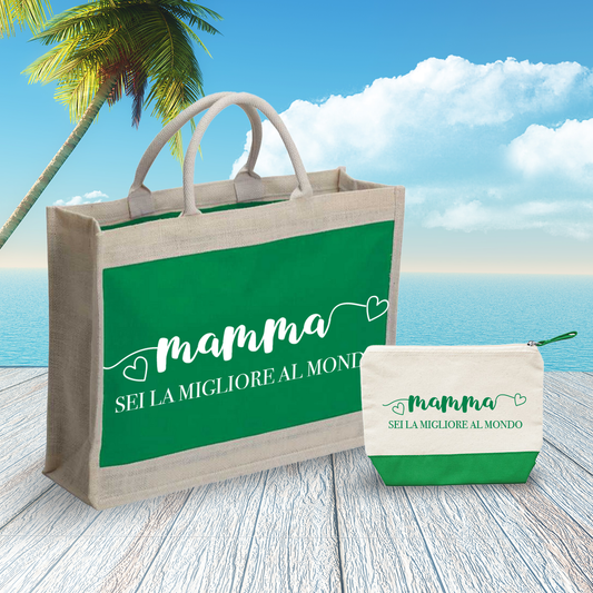 Mamma sei la migliore al mondo - Combo: Borsa mare + Pochette