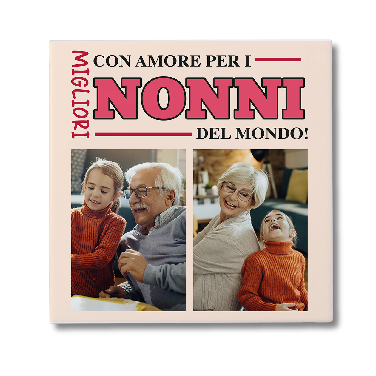 Con amore per i nonni - Mattonella in Ceramica - personalizzata con foto