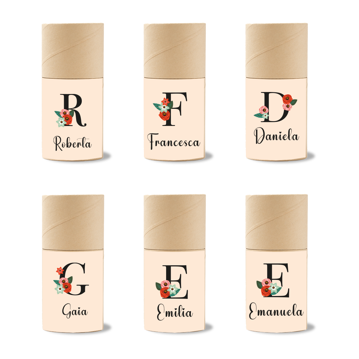 Iniziale Flower - Set 6 pezzi Da Disegno In Legno personalizzati con nomi e iniziali