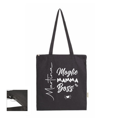 Moglie, mamma, boss - Shopper In Cotone con chiusura zip - personalizzata con nome