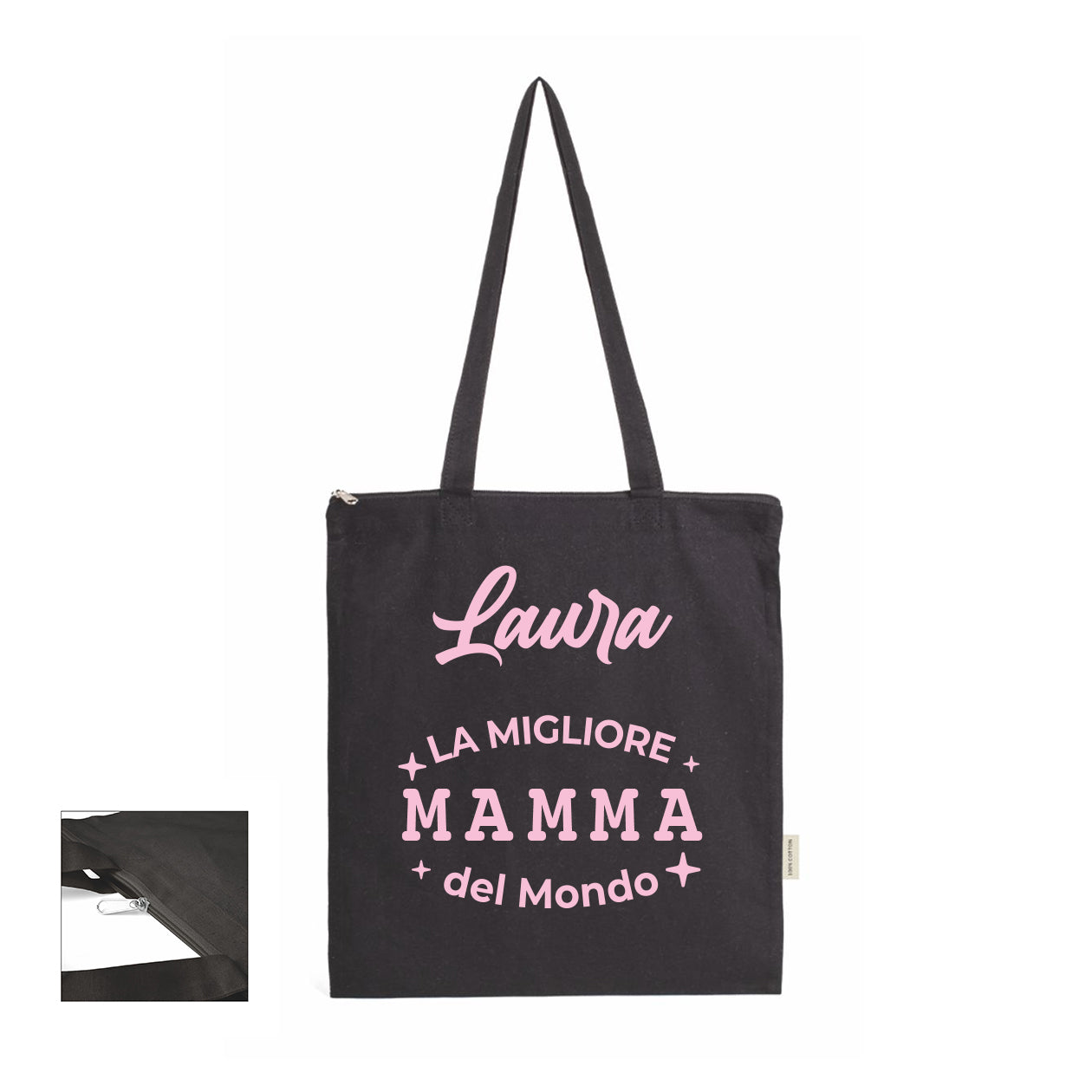 La migliore mamma al mondo - Shopper In Cotone con chiusura zip - personalizzata con nome