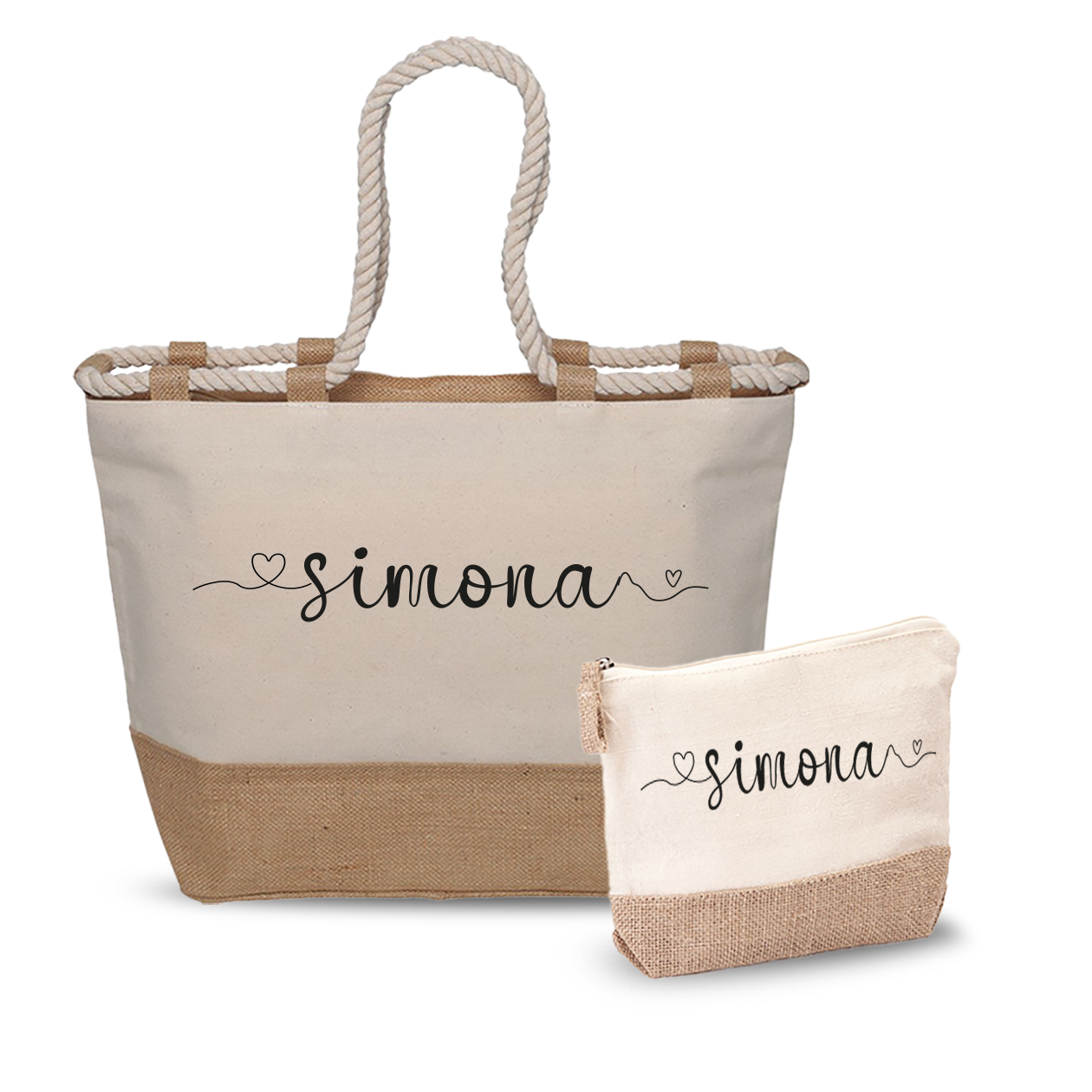 Name Hearts - Combo: Borsa mare + Pochette - personalizzata con nome