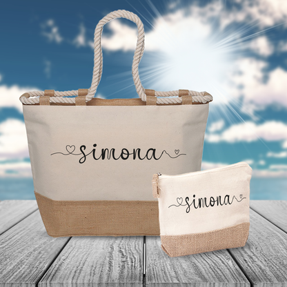 Name Hearts - Combo: Borsa mare + Pochette - personalizzata con nome