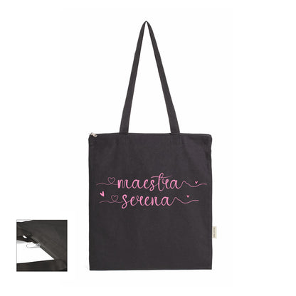 Maestra hearts name - Shopper In Cotone con chiusura zip - personalizzata con nome