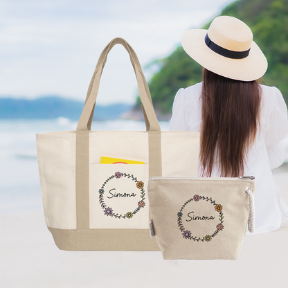 Name circle of flowers - borsa mare & Pochette - Combo - personalizzata con nome