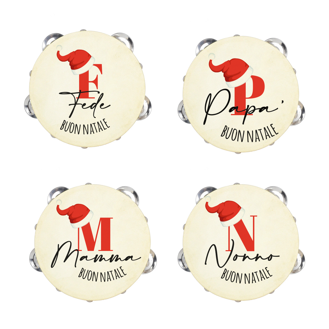 Buon Natale Cap Letter - Set da 10 Tamburelli - personalizzati con nomi e iniziali