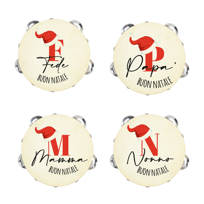 Buon Natale Cap Letter - Set da 10 Tamburelli - personalizzati con nomi e iniziali