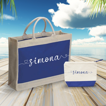 Name line hearts - Combo: Borsa mare + Pochette - personalizzata con nome