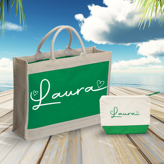 Elegant name hearts - Combo: Borsa mare + Pochette - personalizzata con nome