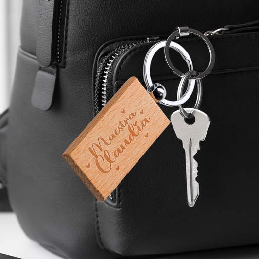 Maestra cuoricini - Portachiavi in Legno - personalizzato con nome